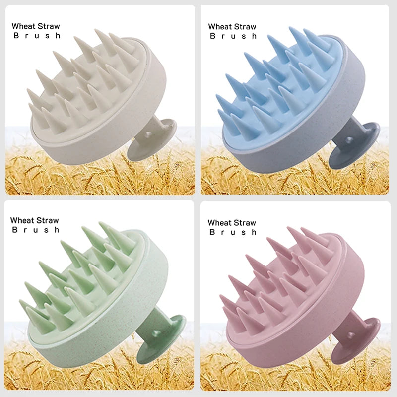 Hair Scalp Massager Brush Eco Friendly Hair Exfoliator Brush Wheat Straw Head Scrubber Silicone Scalp Massager Shampoo Brush