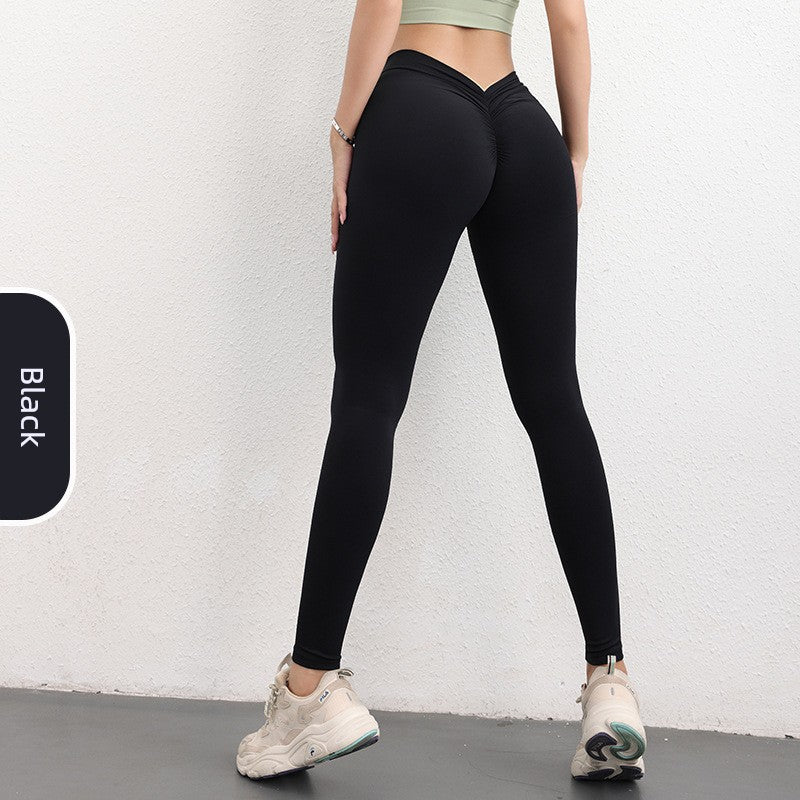 Fashion Peach Rear V Nude Feel Yoga Pants Female Ins High Waist Hip Lift Peach Hip Sports Chrysanthemum Exercise Workout Pants