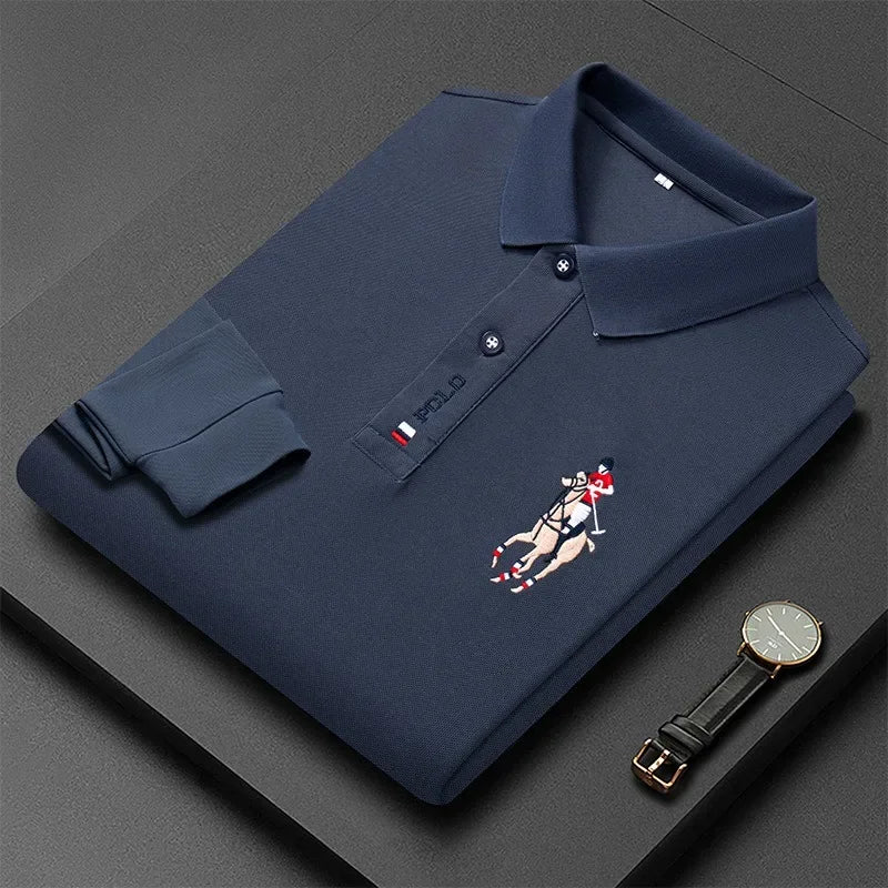Autumn New Men's Lapel Long Sleeved T-shirt Embroidered Loose Casual Fashion Polo Shirt
