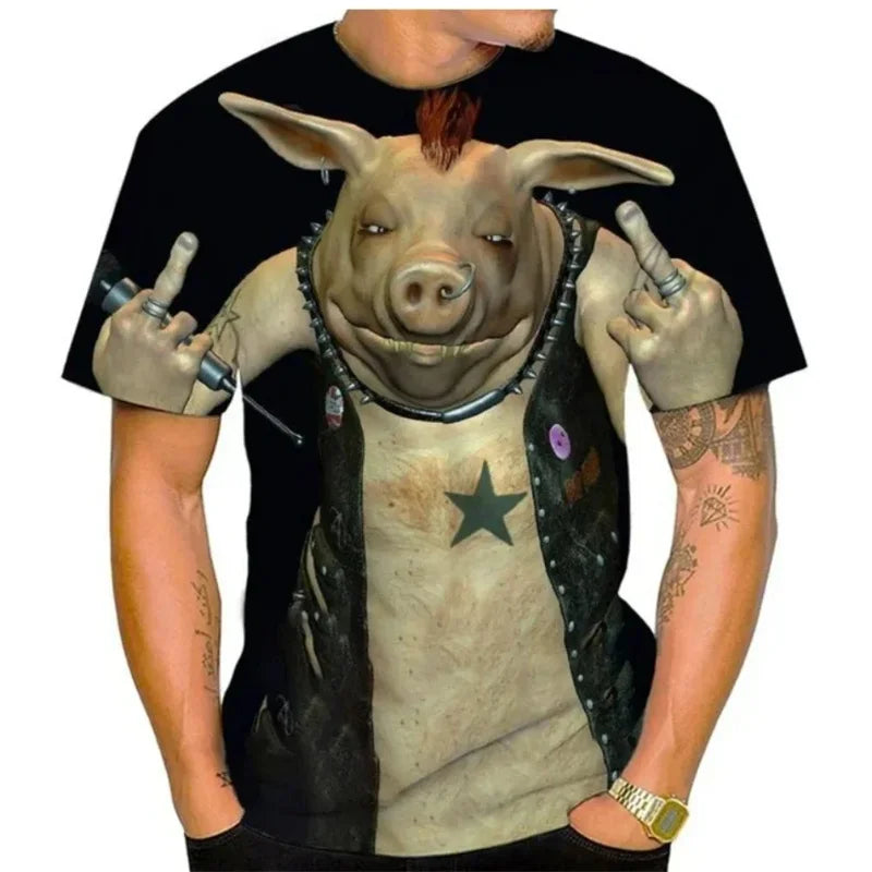 3D Printing Fat Pig T-Shirt Men Funny Animal