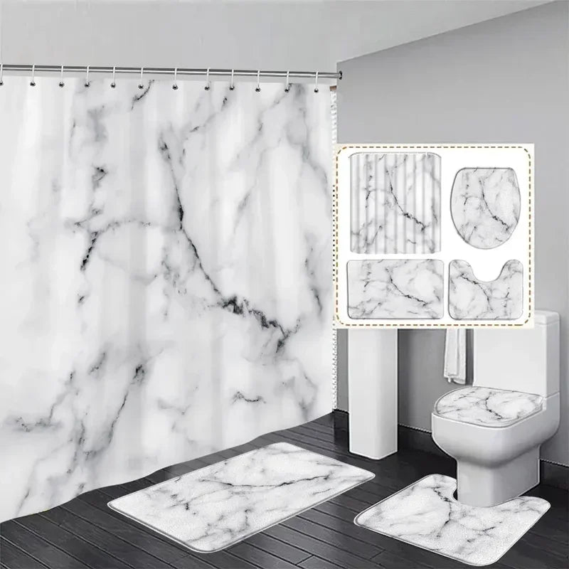 Marble free flow metal swirl texture shower curtain rug set natural luxury abstract fluid texture waterproof shower curtains set