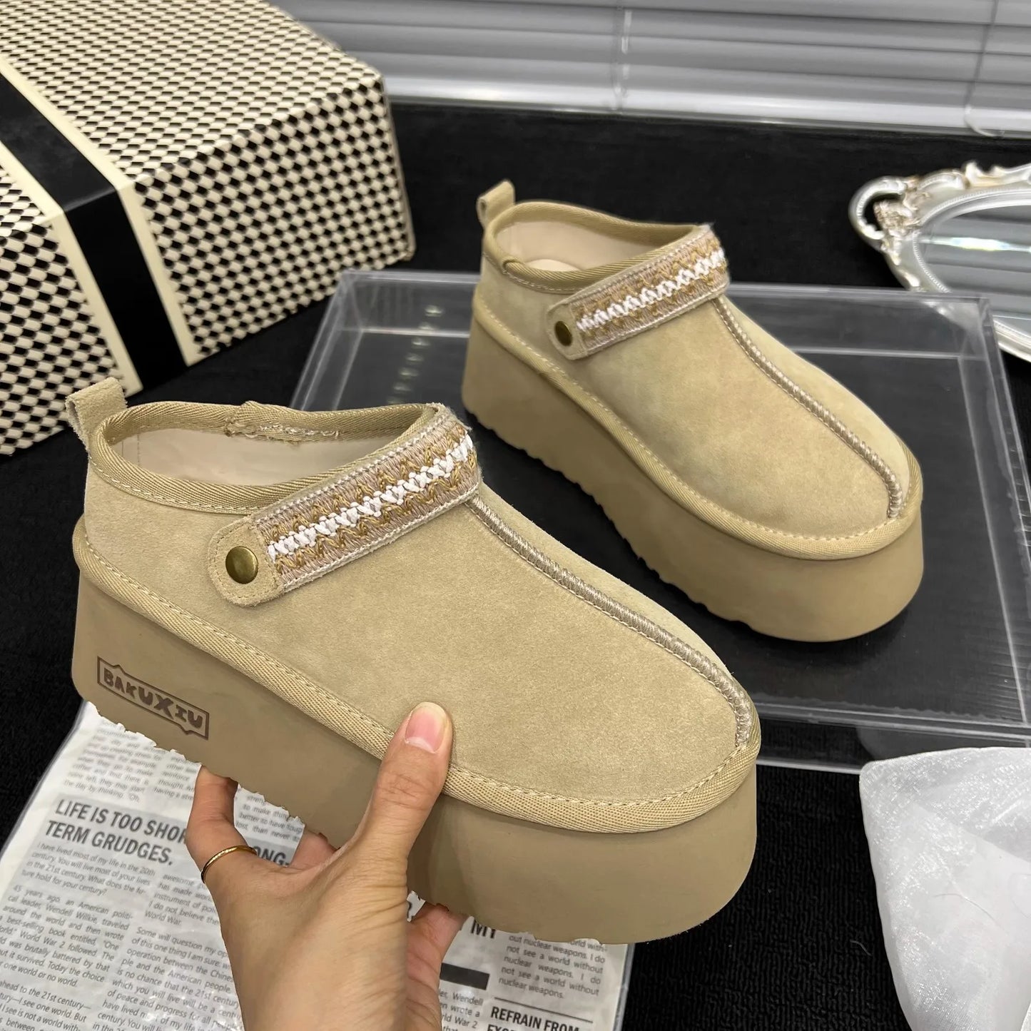 Platform Women's Slippers Suede Mules Shoes Woman Heeled Shoes Slingback Summer 2025 New Brand Casual Sneakers Zapatos De Mujer