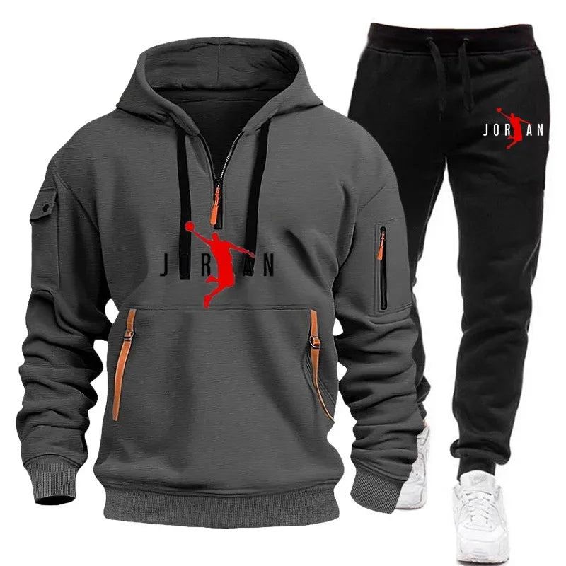 "FlexFit Tracksuit: Men's Fleece Hoodie & Sweatshirt Set for Casual Comfort"