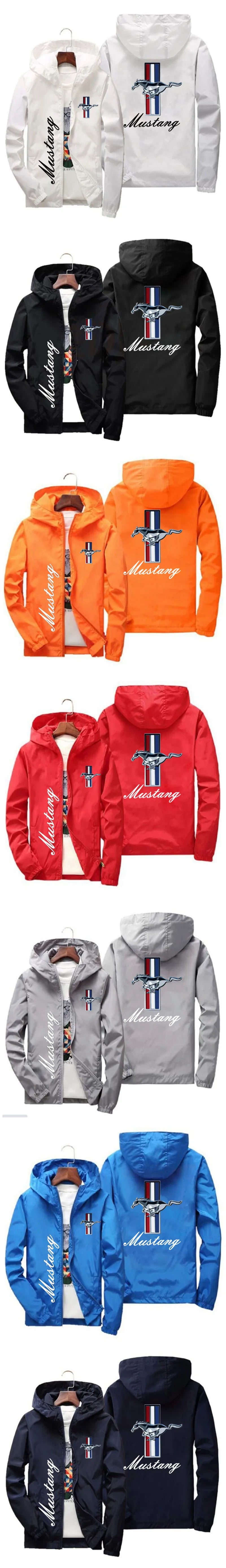 Spring and Autumn Ford Mustang Car Logo Print Hooded Jacket Fashion Charge Jacket Men's Wind Jacket Men's Outdoor Casual Wear