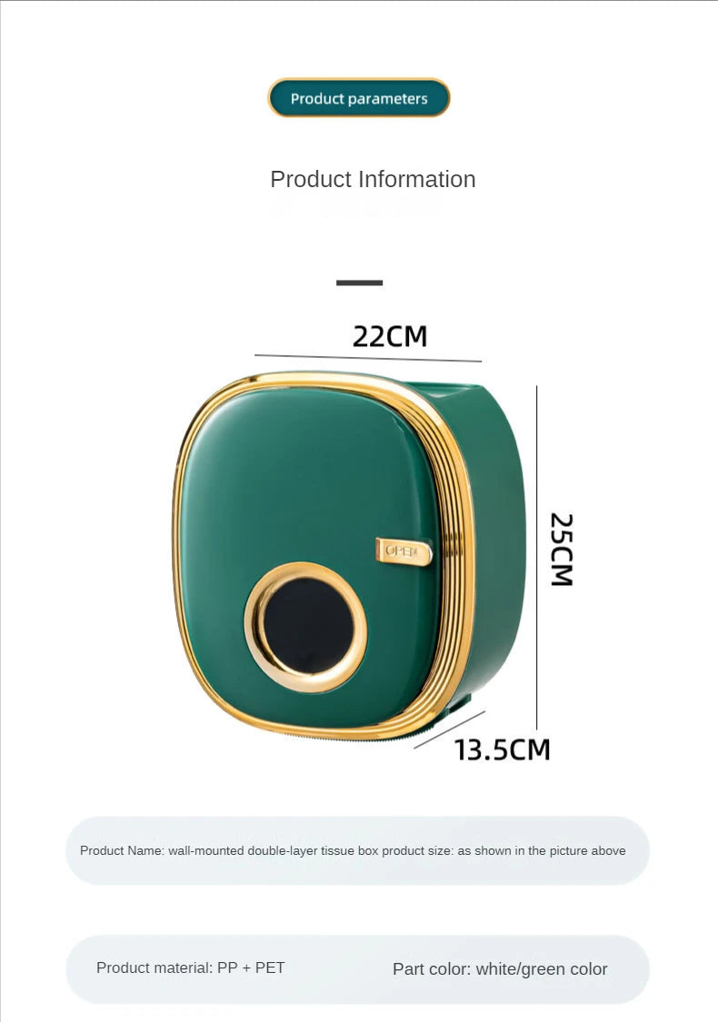 golden Bathroom Shelf Storage Box Punch-Free Wall-Mounted Toilet Paper Holder Box Waterproof Paper Towel Bathroom Storage Rack