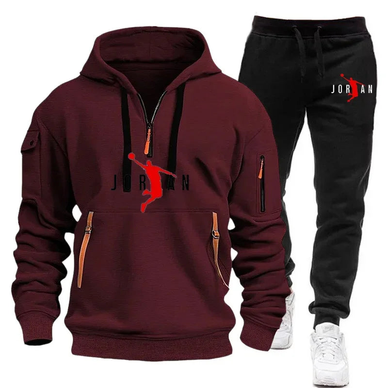 "FlexFit Tracksuit: Men's Fleece Hoodie & Sweatshirt Set for Casual Comfort"