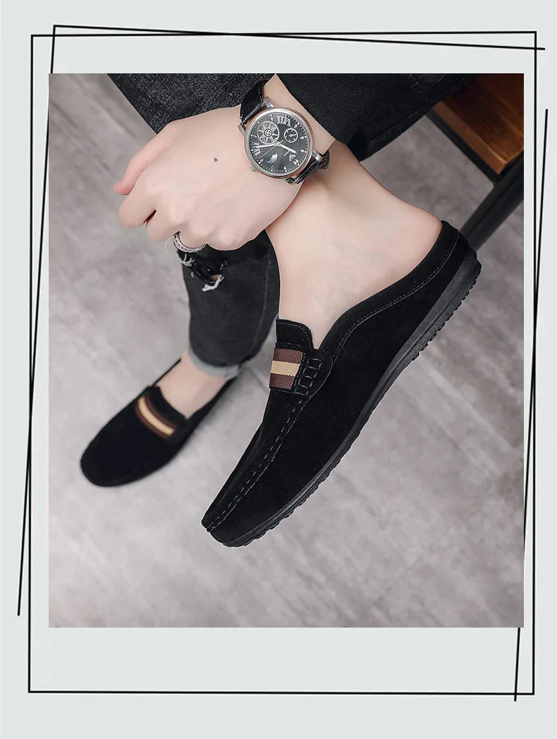 Lefu Shoes Men's Lightweight Bean Shoes Summer One Step Push lazy Breathable Casual Half Support Slippers for men