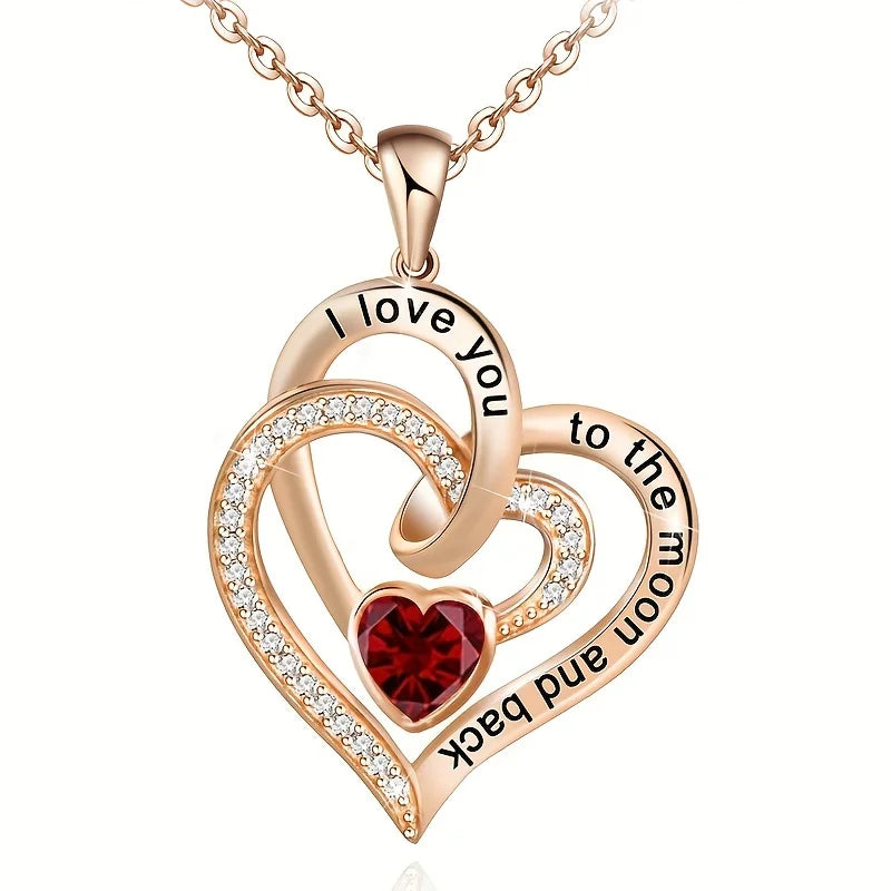 Luxury Love Heart Zircon Necklace With Rose Flower Gifts Box For Women Girlfriends 2024 New Fashion Valentine Jewelry Gift