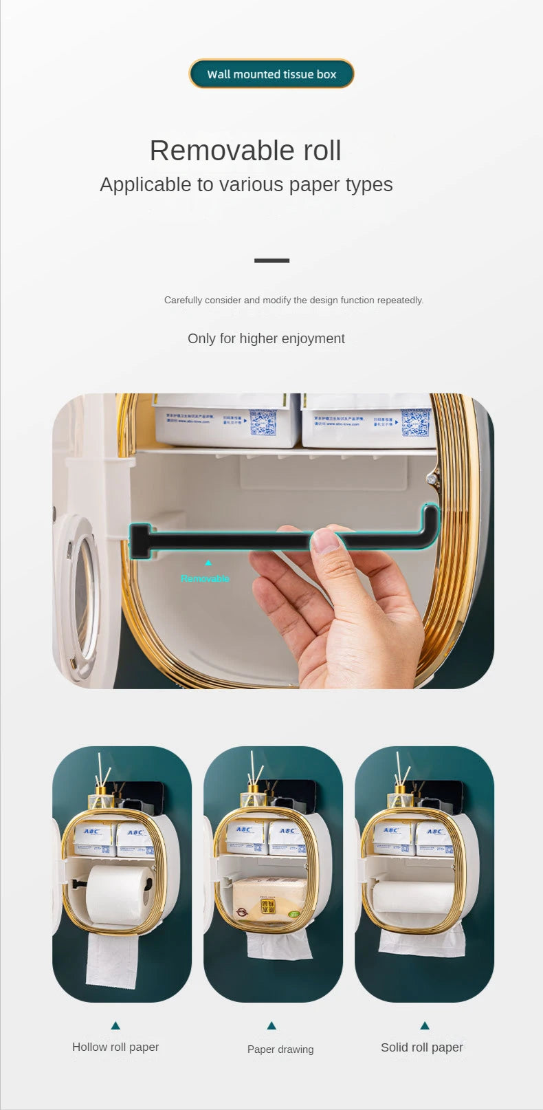 golden Bathroom Shelf Storage Box Punch-Free Wall-Mounted Toilet Paper Holder Box Waterproof Paper Towel Bathroom Storage Rack