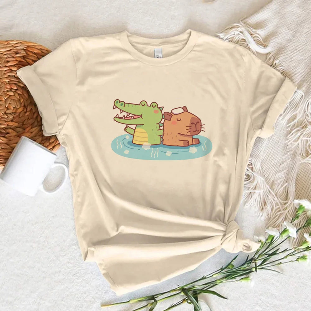 Capybara t shirt women soft fabric tshirt female anime clothing