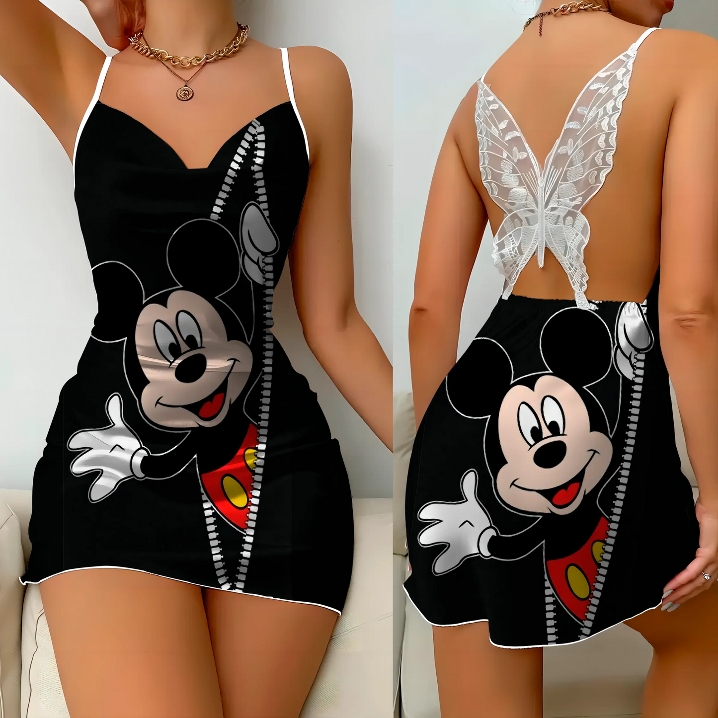MagicKnot Mini Dress: Elegant Satin Disney Minnie & Mickey Party Dress"