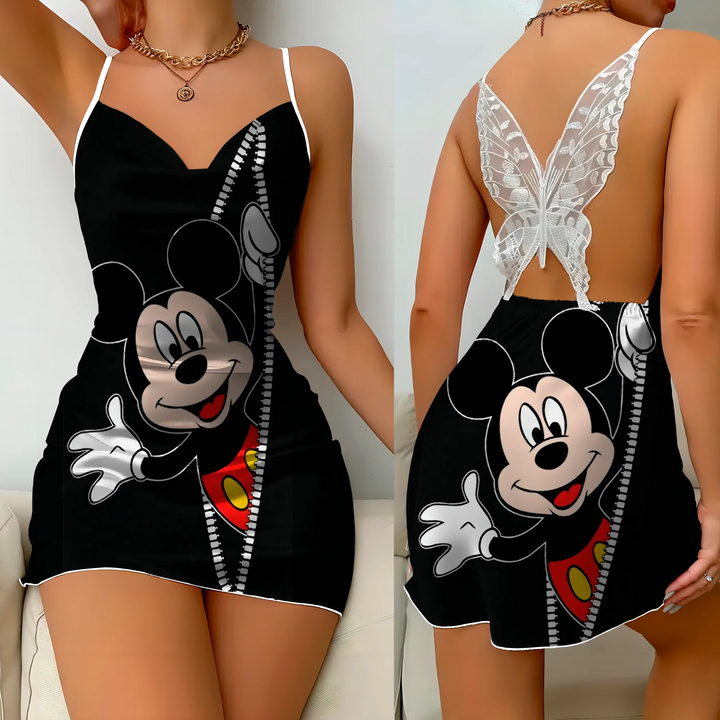 MagicKnot Mini Dress: Elegant Satin Disney Minnie & Mickey Party Dress"