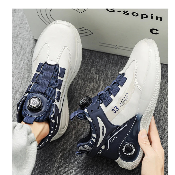 Mens Sneakers with Rotating Buckle Comfy Non Slip Lace up Durable Shoes for Mens Outdoor Activities