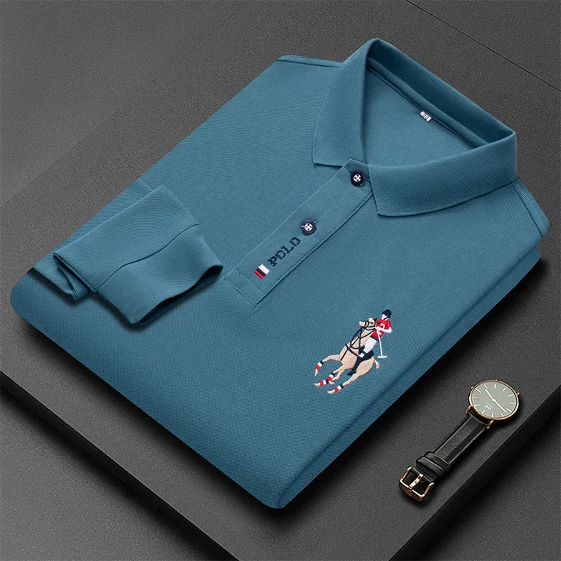 Autumn New Men's Lapel Long Sleeved T-shirt Embroidered Loose Casual Fashion Polo Shirt