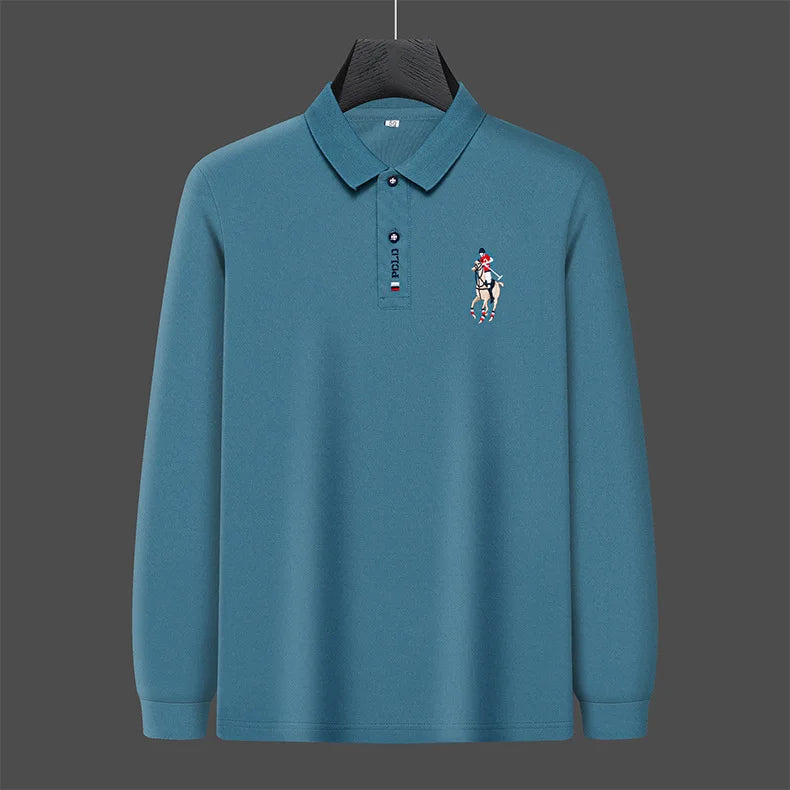 Autumn New Men's Lapel Long Sleeved T-shirt Embroidered Loose Casual Fashion Polo Shirt