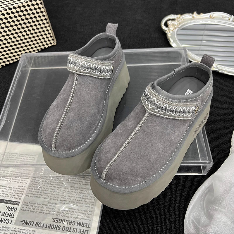 Platform Women's Slippers Suede Mules Shoes Woman Heeled Shoes Slingback Summer 2025 New Brand Casual Sneakers Zapatos De Mujer