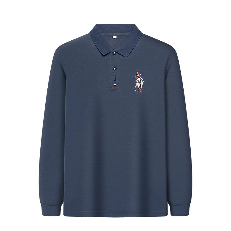 Autumn New Men's Lapel Long Sleeved T-shirt Embroidered Loose Casual Fashion Polo Shirt