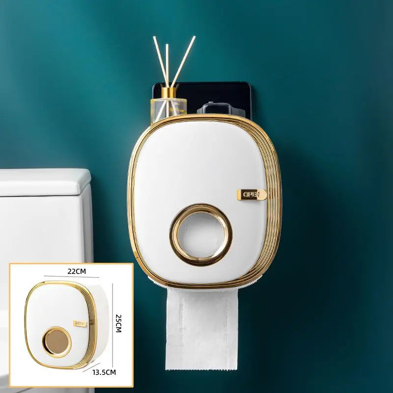 golden Bathroom Shelf Storage Box Punch-Free Wall-Mounted Toilet Paper Holder Box Waterproof Paper Towel Bathroom Storage Rack