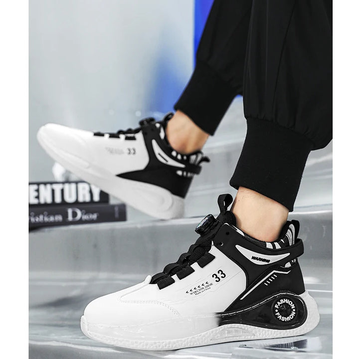 Mens Sneakers with Rotating Buckle Comfy Non Slip Lace up Durable Shoes for Mens Outdoor Activities