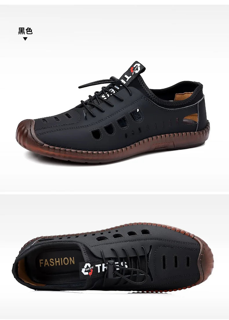 New Summer Men's Casual Sandals Fashion Hollow Breathable Shoes Flat Men's Business Soft Sole Sports Shoes Fashion Men's Shoes