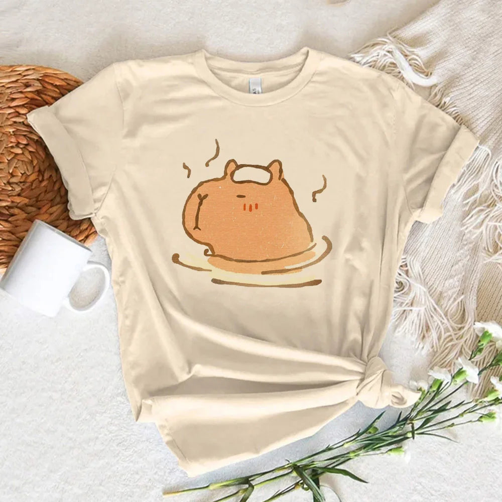 Capybara t shirt women soft fabric tshirt female anime clothing