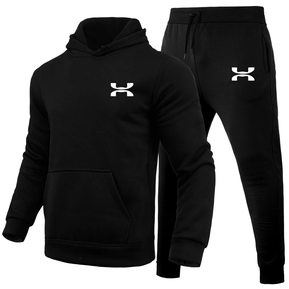 Men's Print Tracksuit Winter Casual Hoodies + Long Pants 2PCS Set and Print Hoodies Outdoor Sport Jogging Wear