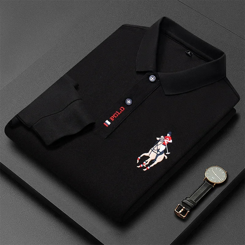 Autumn New Men's Lapel Long Sleeved T-shirt Embroidered Loose Casual Fashion Polo Shirt