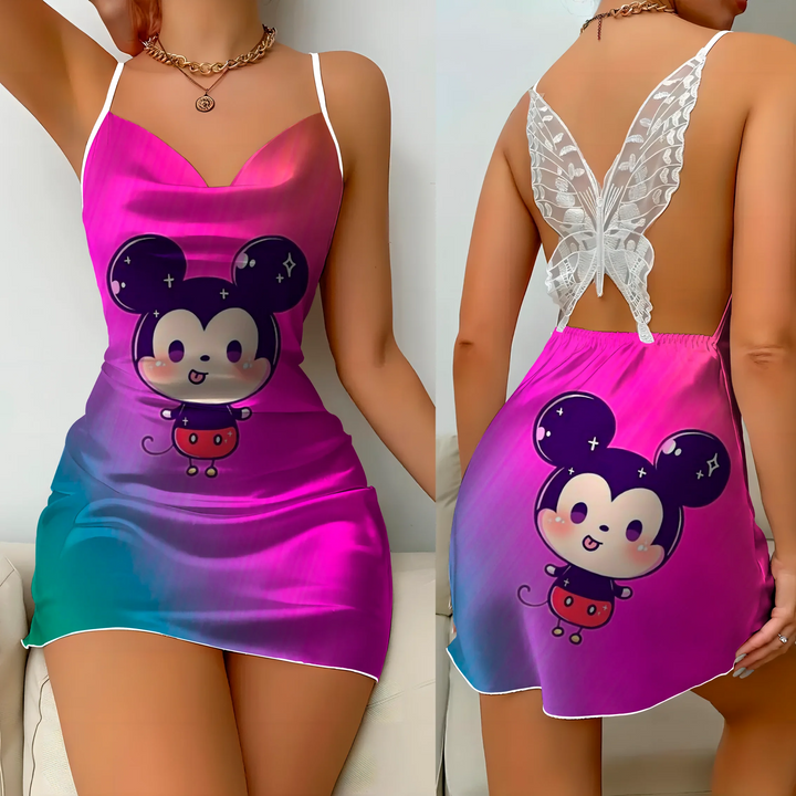 MagicKnot Mini Dress: Elegant Satin Disney Minnie & Mickey Party Dress"