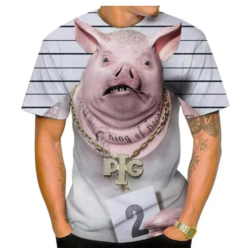 3D Printing Fat Pig T-Shirt Men Funny Animal