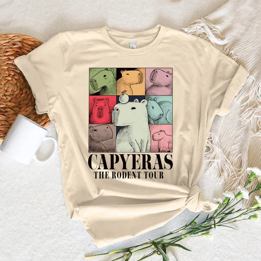 Capybara t shirt women soft fabric tshirt female anime clothing