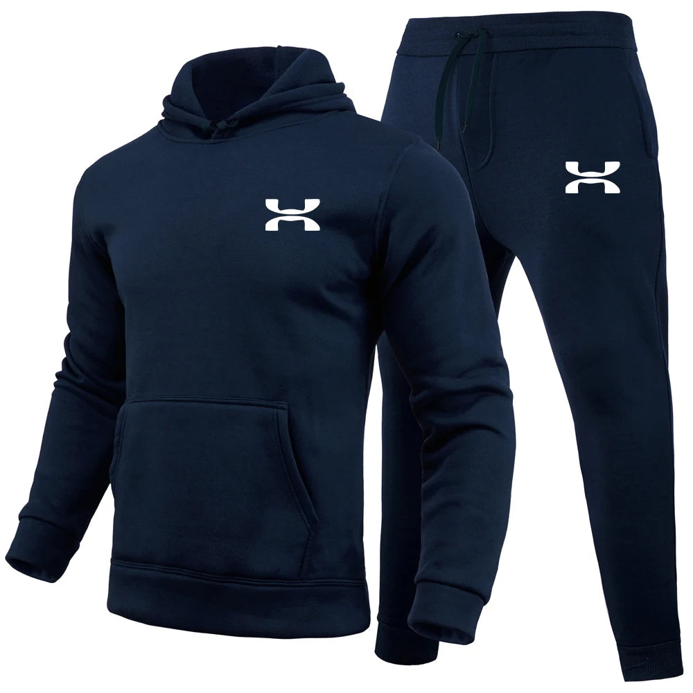 Men's Print Tracksuit Winter Casual Hoodies + Long Pants 2PCS Set and Print Hoodies Outdoor Sport Jogging Wear
