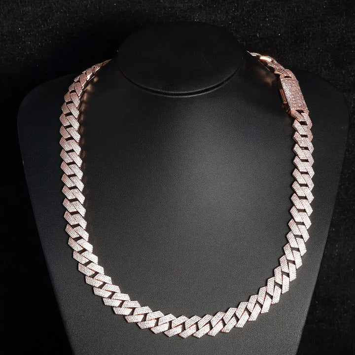 "DiamondGlow Cuban Chain: 15mm Rose Gold Iced Luxury Necklace"