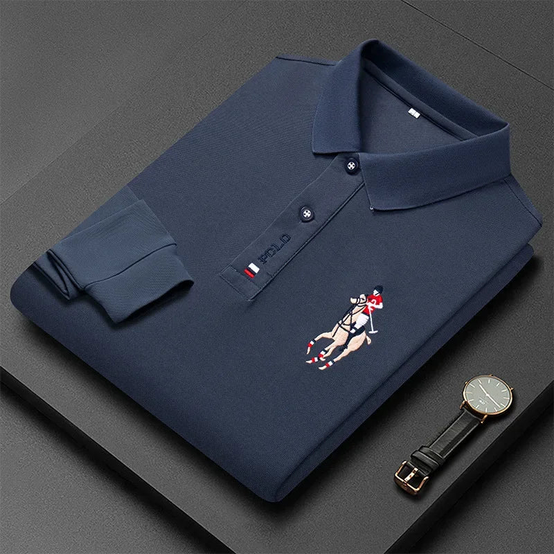 Autumn New Men's Lapel Long Sleeved T-shirt Embroidered Loose Casual Fashion Polo Shirt