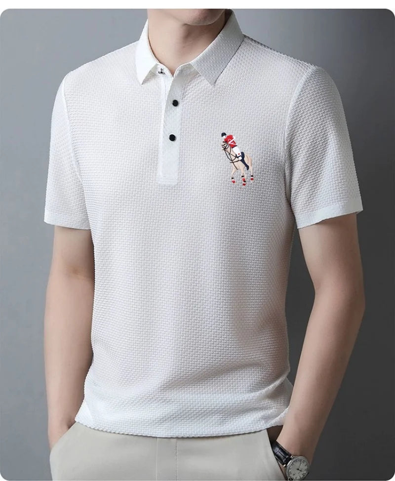 Men's Short Sleeve Polo Shirt, Ice Silk, Jacquard, Casual, Business Fashion, Stand Collar, Summer, New Style