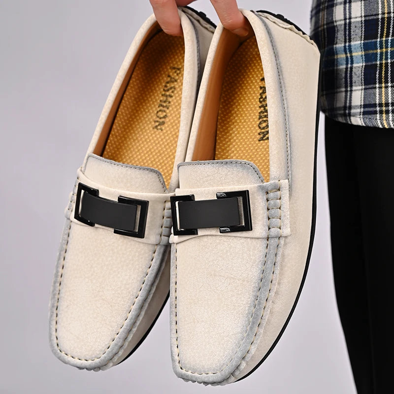 Golden Sapling White Loafers for Men Fashion Soft Sole Social Shoes Casual Driving Flats Slip-on Male Moccasins Plus Size 38-49