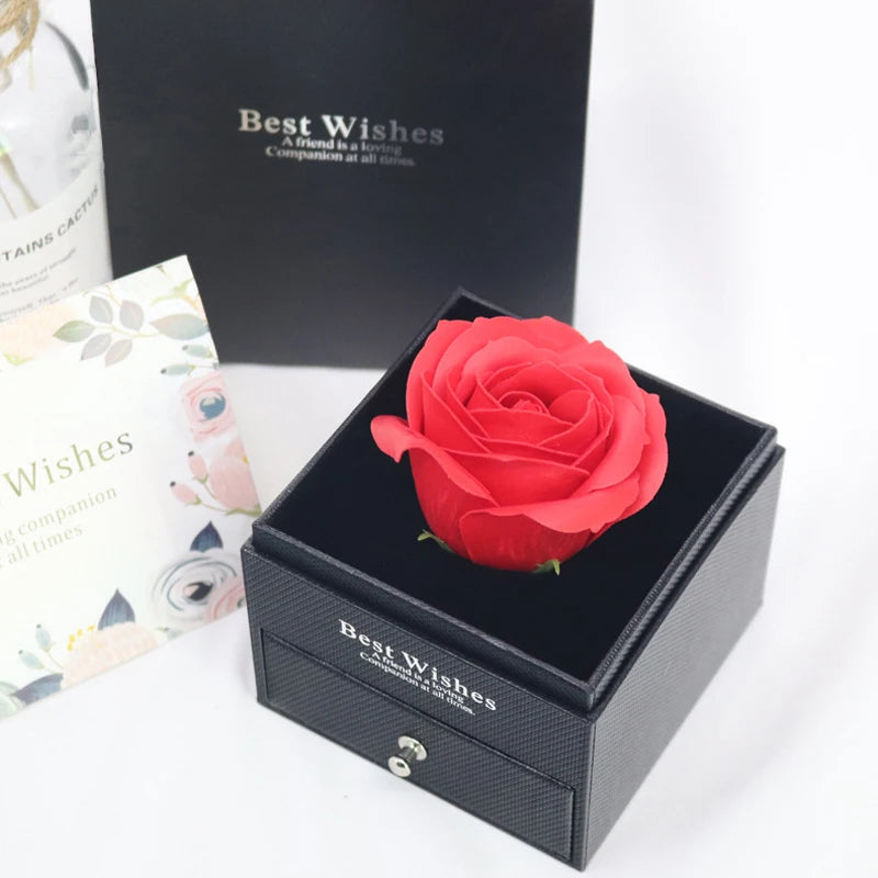Luxury Love Heart Zircon Necklace With Rose Flower Gifts Box For Women Girlfriends 2024 New Fashion Valentine Jewelry Gift