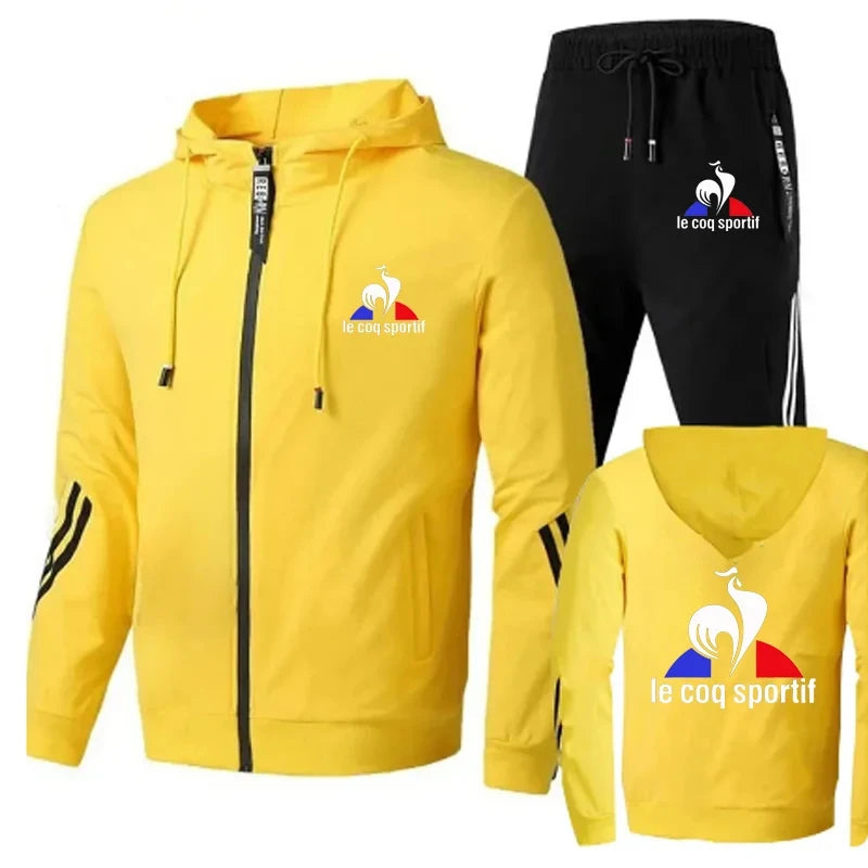 Men's sportswear autumn and winter sportswear men's two-piece set+sports pants printed brand zipper men's sportswear set Plus si