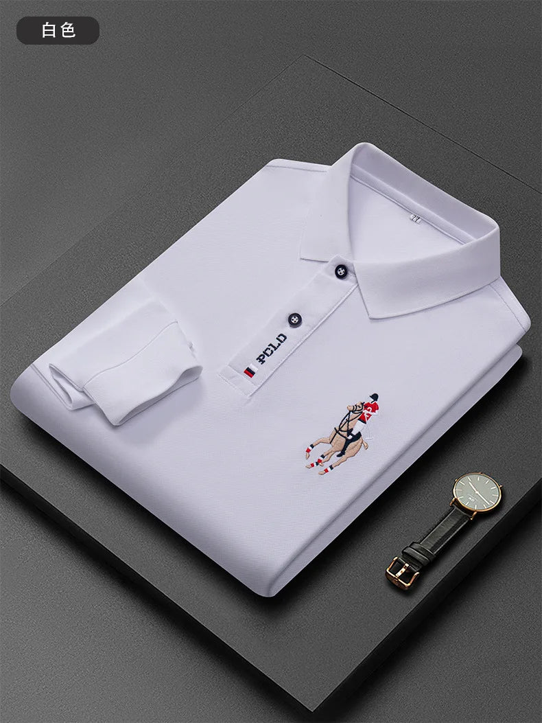 Autumn New Men's Lapel Long Sleeved T-shirt Embroidered Loose Casual Fashion Polo Shirt