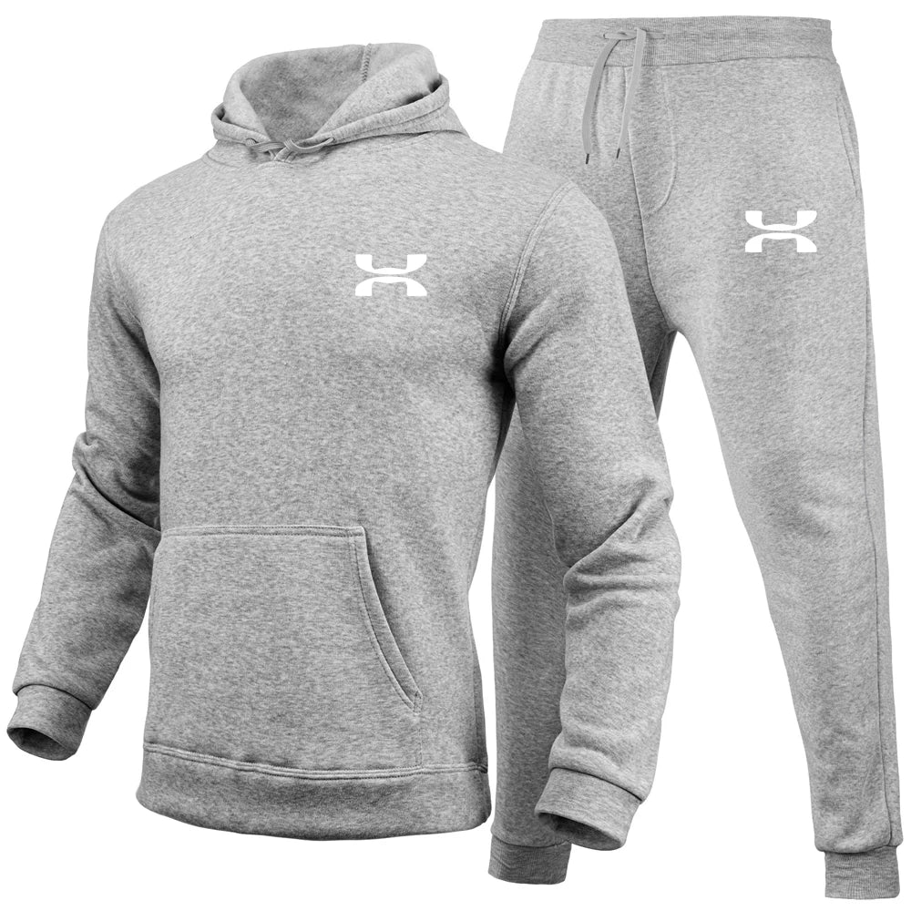 Men's Print Tracksuit Winter Casual Hoodies + Long Pants 2PCS Set and Print Hoodies Outdoor Sport Jogging Wear