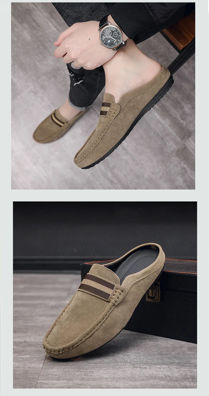 Lefu Shoes Men's Lightweight Bean Shoes Summer One Step Push lazy Breathable Casual Half Support Slippers for men