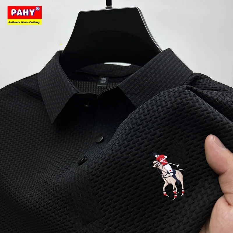 Men's Short Sleeve Polo Shirt, Ice Silk, Jacquard, Casual, Business Fashion, Stand Collar, Summer, New Style