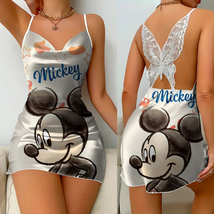 MagicKnot Mini Dress: Elegant Satin Disney Minnie & Mickey Party Dress"