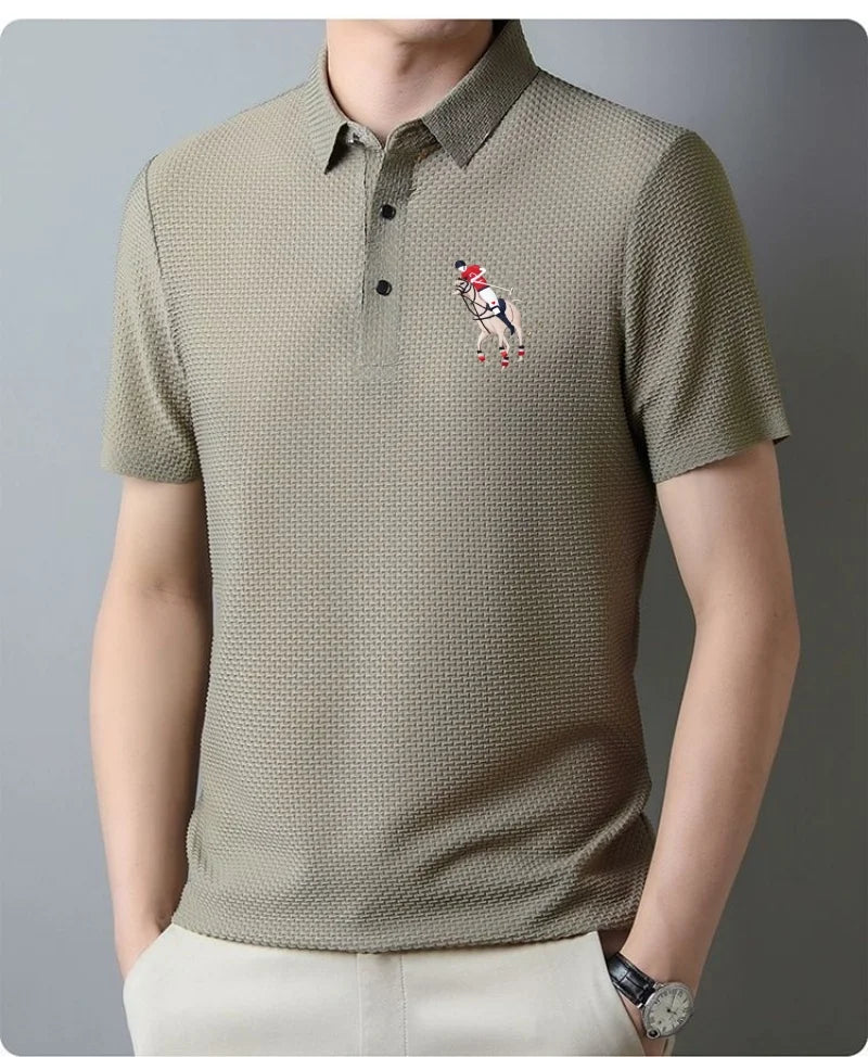Men's Short Sleeve Polo Shirt, Ice Silk, Jacquard, Casual, Business Fashion, Stand Collar, Summer, New Style