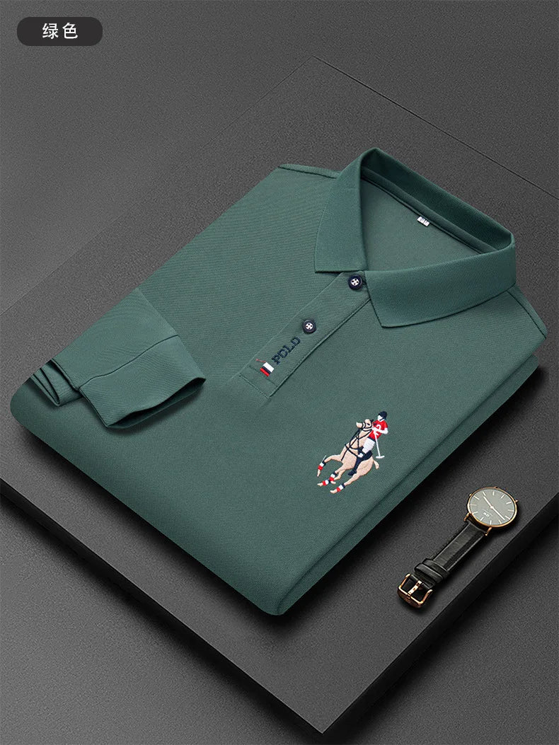 Autumn New Men's Lapel Long Sleeved T-shirt Embroidered Loose Casual Fashion Polo Shirt