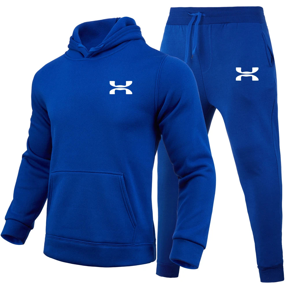 Men's Print Tracksuit Winter Casual Hoodies + Long Pants 2PCS Set and Print Hoodies Outdoor Sport Jogging Wear