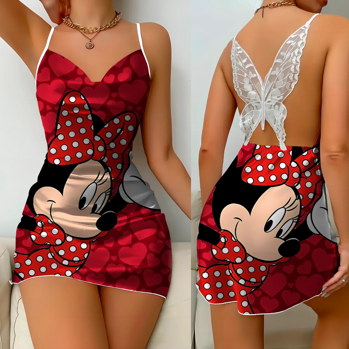 MagicKnot Mini Dress: Elegant Satin Disney Minnie & Mickey Party Dress"