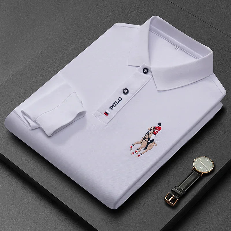 Autumn New Men's Lapel Long Sleeved T-shirt Embroidered Loose Casual Fashion Polo Shirt