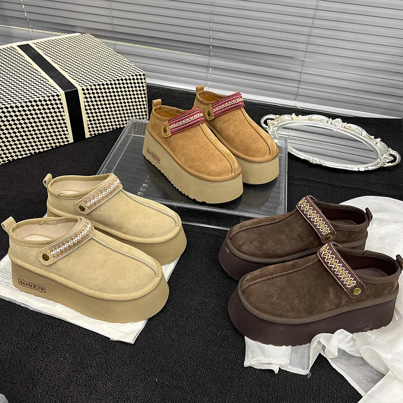 Platform Women's Slippers Suede Mules Shoes Woman Heeled Shoes Slingback Summer 2025 New Brand Casual Sneakers Zapatos De Mujer