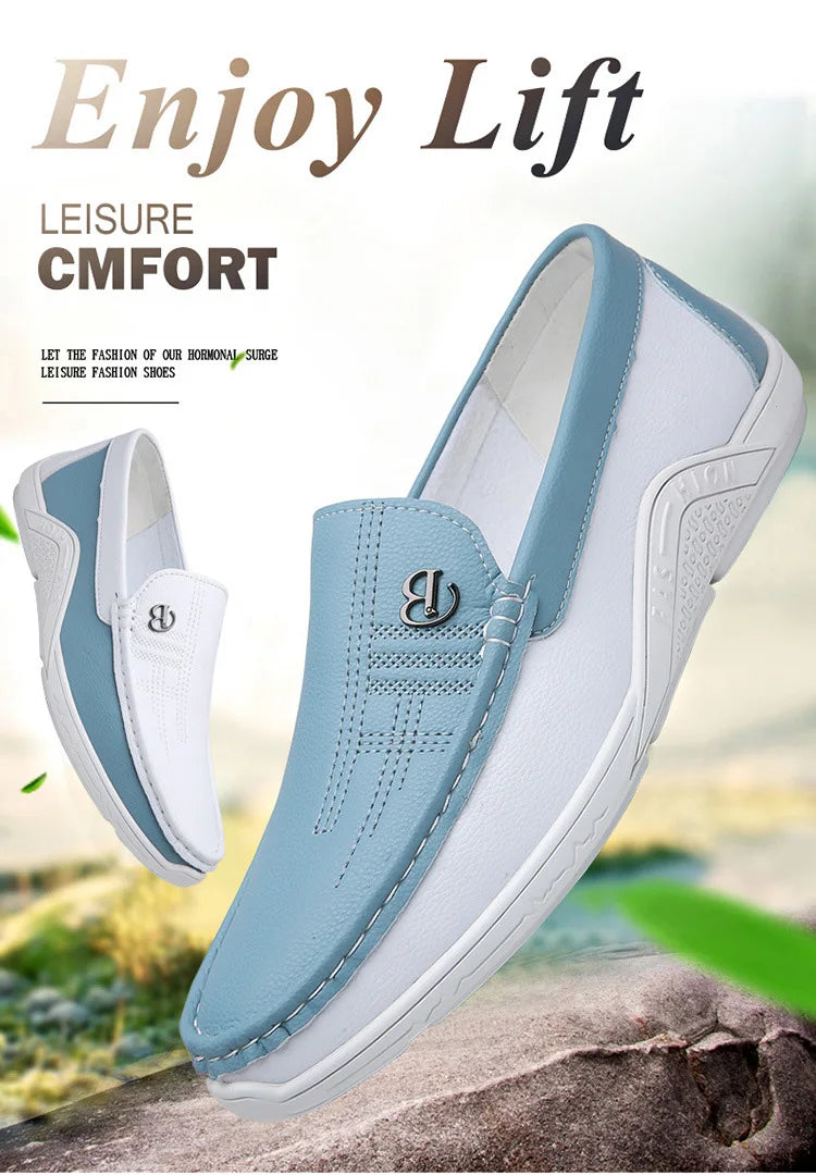 Mens Leather Shoes 2024 Casual Slip on Formal Dress Loafers Breathable Soft Flats for Male Non Slip Driving Office Work Shoes