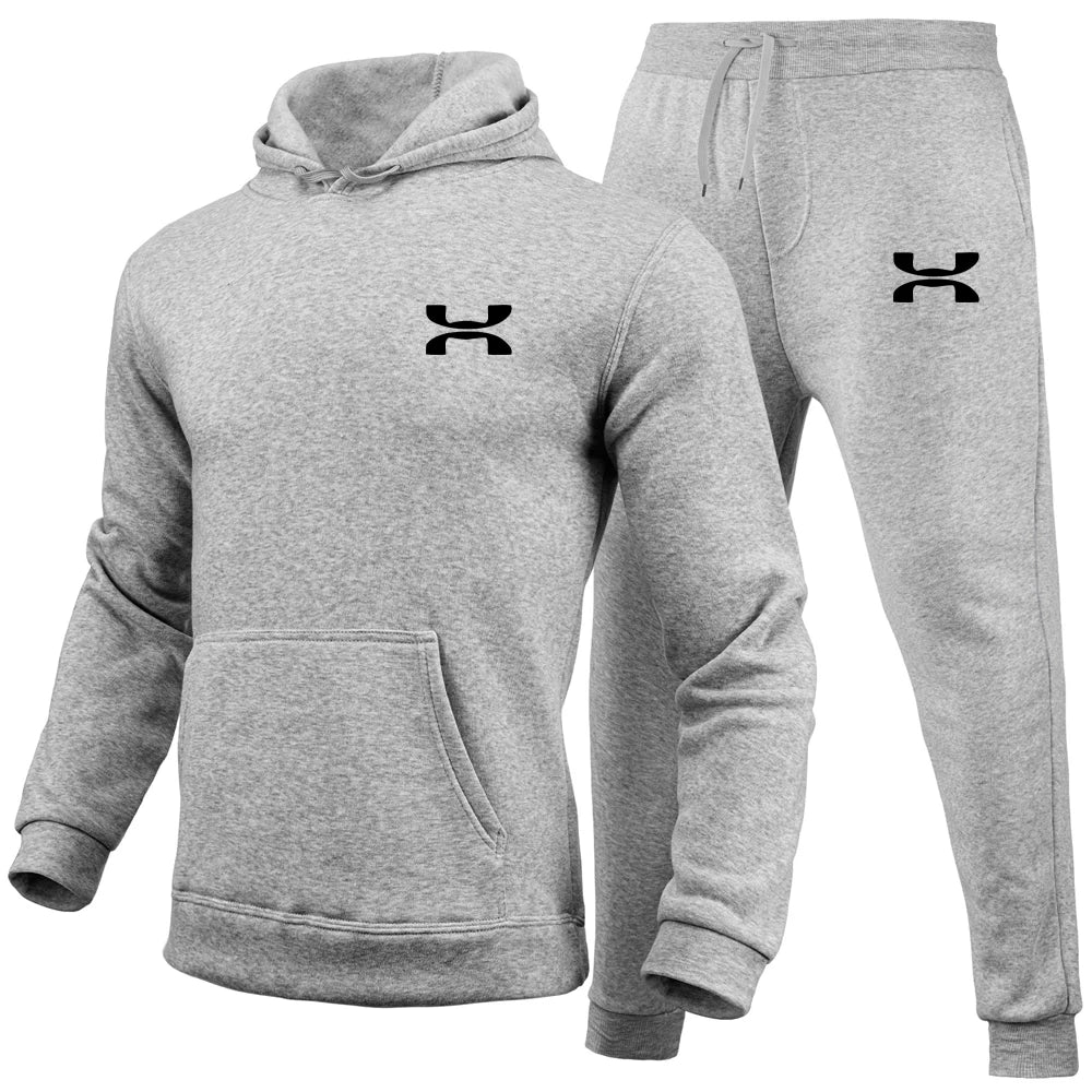 Men's Print Tracksuit Winter Casual Hoodies + Long Pants 2PCS Set and Print Hoodies Outdoor Sport Jogging Wear